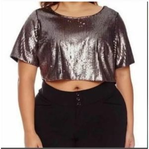 Ashley Nell Tipton Matte Rose Sequined Crop Top